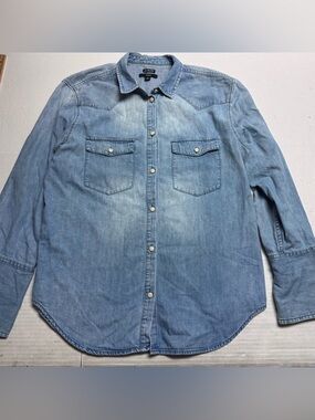 J. Crew Garcon Denim  Western Button Down Shirt In Blue Size: 8